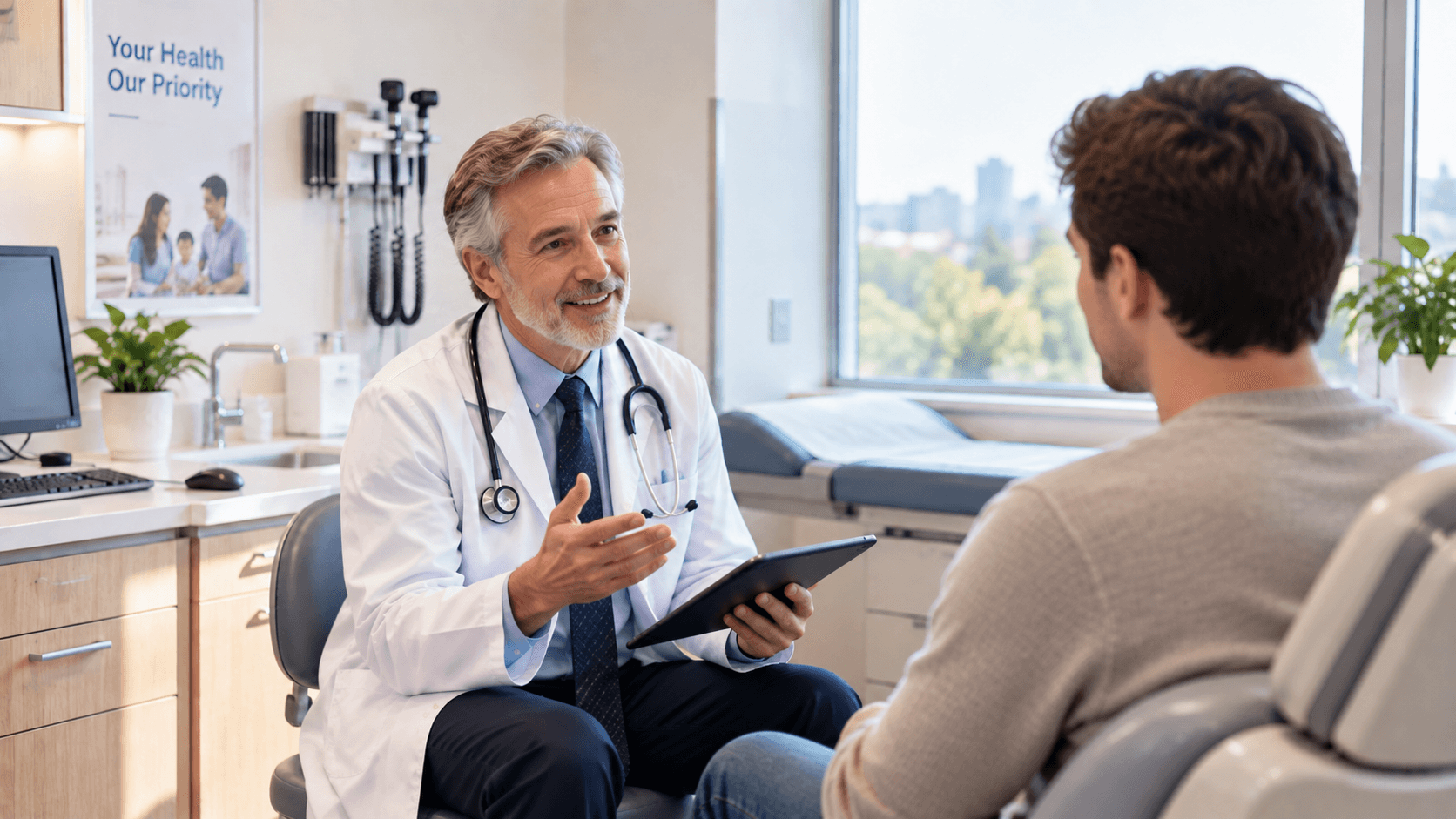 Doctor speaking with a patient in a modern medical clinic