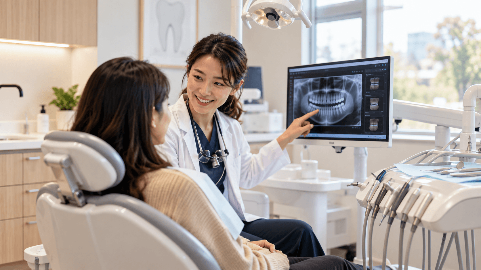 Dentist consulting with a patient in a modern dental clinic